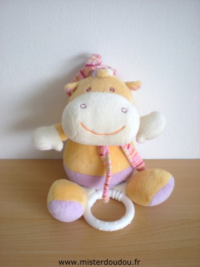 Doudou Vache Baby sun Ecru jaune mauve 