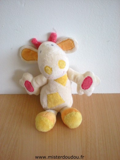 Doudou Vache Baby sun Ecru jaune rouge 