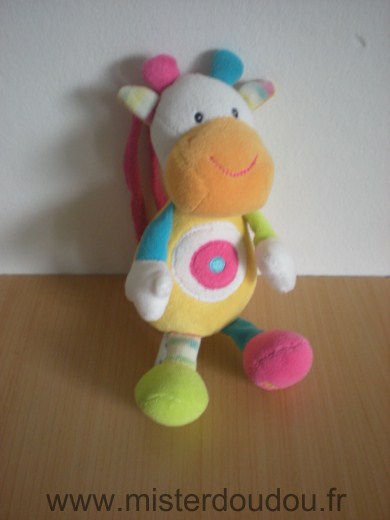 Doudou Vache Baby sun Jaune vert bleu rose 