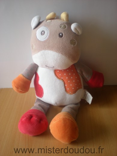 Doudou Vache Bébé9 Blanc marron orange rouge 