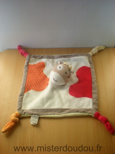 Doudou Vache Bébé9 Blanc orange rouge dessous vert 