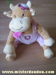 Doudou Vache Bengy Beige salopette rose écharpe rose 