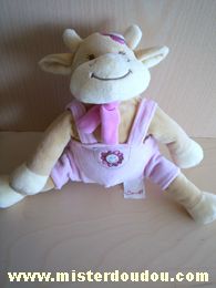 Doudou Vache Bengy Beige salopette rose écharpe rose Vache rosalie