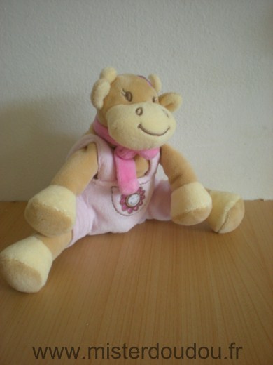 Doudou Vache Bengy Rosalie beige salopette rose 