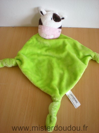 Doudou Vache Carré blanc Vert blanc 