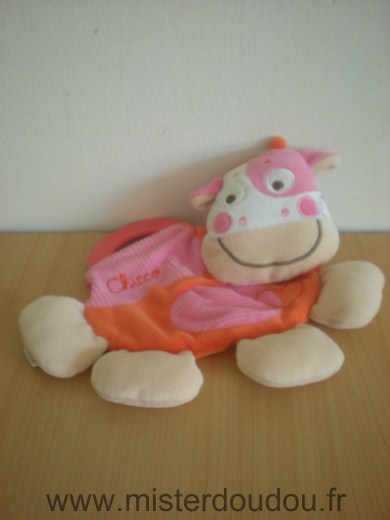 Doudou Vache Chicco Rose orange anneau dentition 