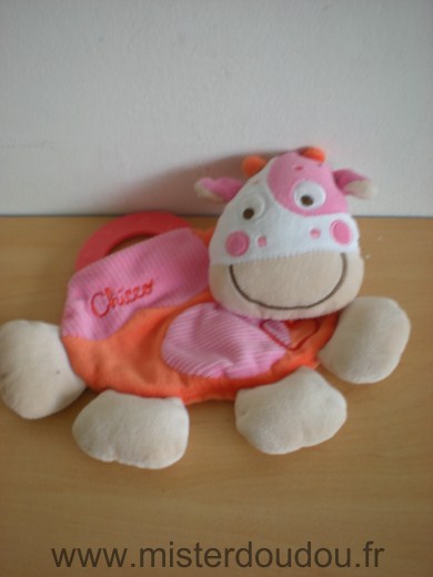 Doudou Vache Chicco Rose orange anneau dentition 