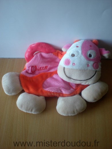 Doudou Vache Chicco Rose orange blanc coeur Très bon état général mais anneau dentaire abimé