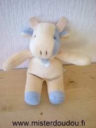 Doudou Vache Comptine Beige bleu Bon état général mais une trace de feutre derrière la patte - petit prix