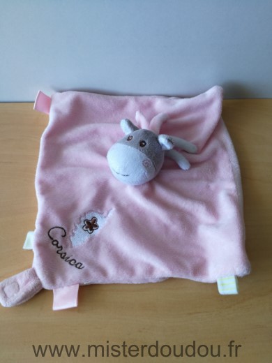 Doudou Vache Corsica Rose attache tetine 