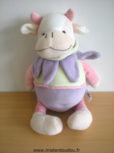 Doudou Vache Cp international Mauve rose vert blanc 