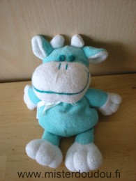 Doudou Vache Defonseca Bleu turquoise blanc tissus éponge Grelot cassé