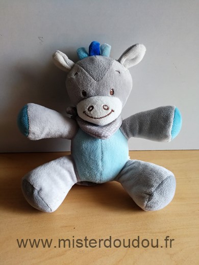 Doudou Vache Doukidou Bleu gris foulard 