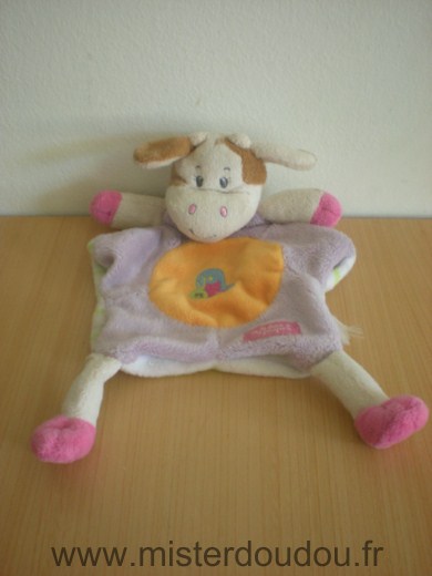 Doudou Vache Eluz Mauve orange raye dessous  papillon la folie des poupons 