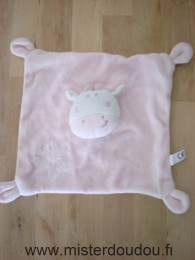 Doudou Vache Emc Rose dessus blanc à motifs dessous Brodé : petits matins calins