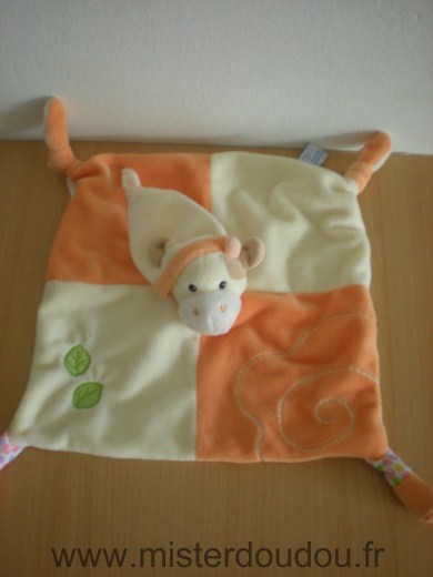 Doudou Vache Gipsy Orange ecru feuilles vertes 