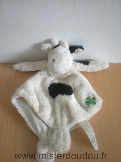 Doudou Vache Happy horse Blanc noir trefle 4 feuilles 