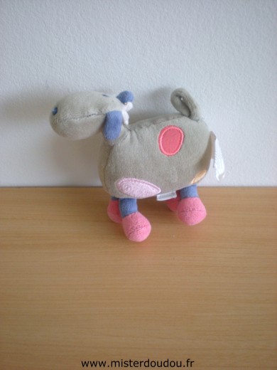 Doudou Vache Jacadi Gris rose bleu 