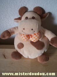 Doudou Vache Jollybaby Beige taches marrons foulard vichy orange 