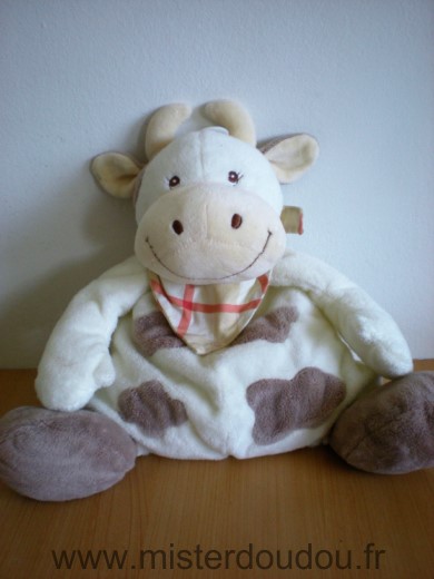 Doudou Vache Jollybaby Daisy ecru taches marron foulard 