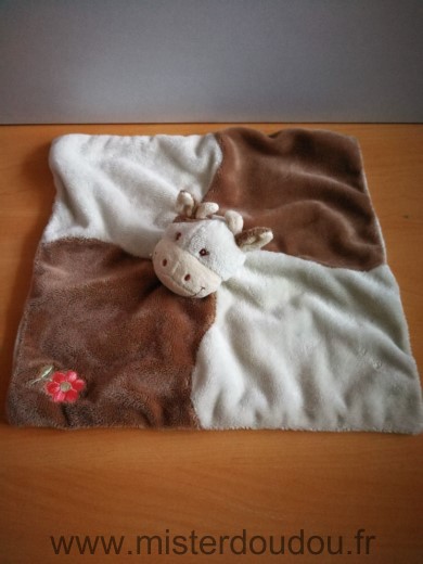 Doudou Vache Jollybaby Ecru beige fleur rose Tissus bouloché dessous