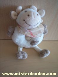 Doudou Vache Jollybaby Ecru beuge foulard beige rose 