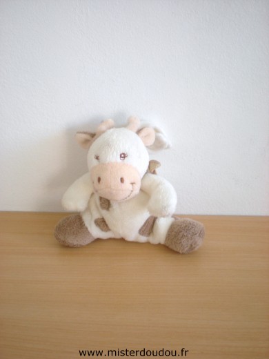 Doudou Vache Jollybaby Ecru marron Mini doudou a suspendre avec attache scratch