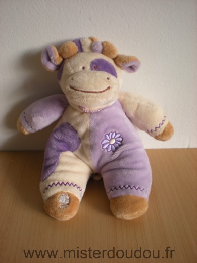 Doudou Vache Lascar Jaune mauve fleur mauve 