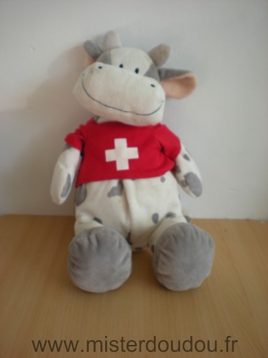 Doudou Vache Mawico Blanc gris tshirt rouge croix blanche suisse 