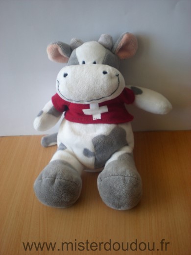 Doudou Vache Mawico Blanc rouge croix suisse 