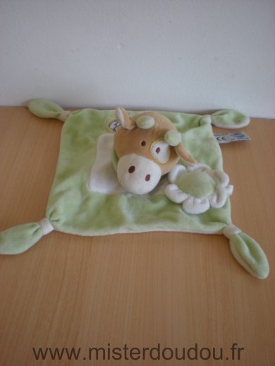 Doudou Vache Mgm Vert beige fleur scratch 