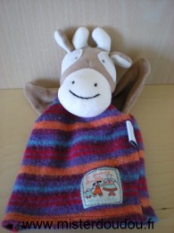 Doudou Vache Moulin roty Marron tricot en laine multicoloe Collection la grande famille