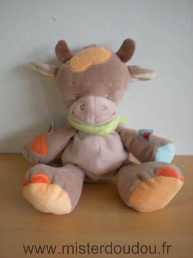 Doudou Vache Nattou Beige orange foulard vert 
