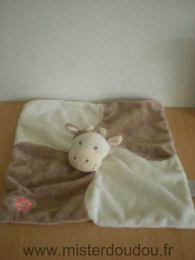 Doudou Vache Nattou Daisy ecru marron fleur rose 