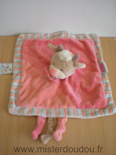 Doudou Vache Nattou Rose bord raye 