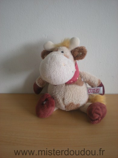 Doudou Vache Nici Beige taches marron foulard rouge 