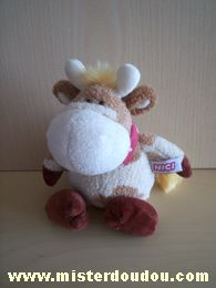 Doudou Vache Nici Beige  taches marrons foulard rouge bordeau 