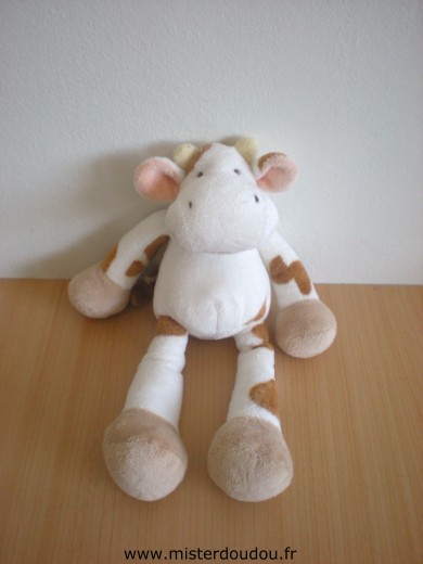 Doudou Vache Nicotoy Blanc taches marron 