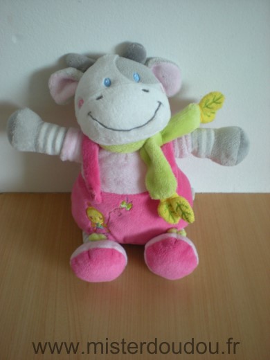 Doudou Vache Nicotoy Gris rose oiseau jaune 