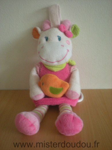 Doudou Vache Nicotoy Rose oiseau orange 