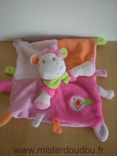 Doudou Vache Nicotoy Rose orange foulard vert 