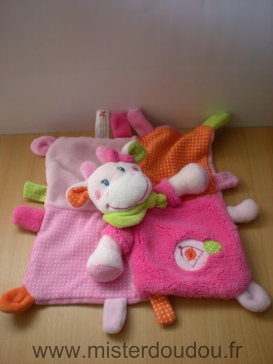 Doudou Vache Nicotoy Rose orange vert 