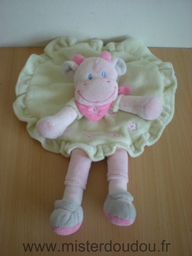 Doudou Vache Nicotoy Rose robe verte 