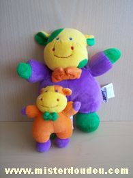 Doudou Vache Nicotoy Violet jaune vert et orange jaune Maman vache avec bébé