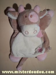 Doudou Vache Noukie s Beige écru rose écharpe rose Vache lola