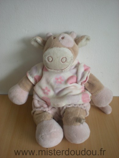 Doudou Vache Noukie s Beige habits roses 