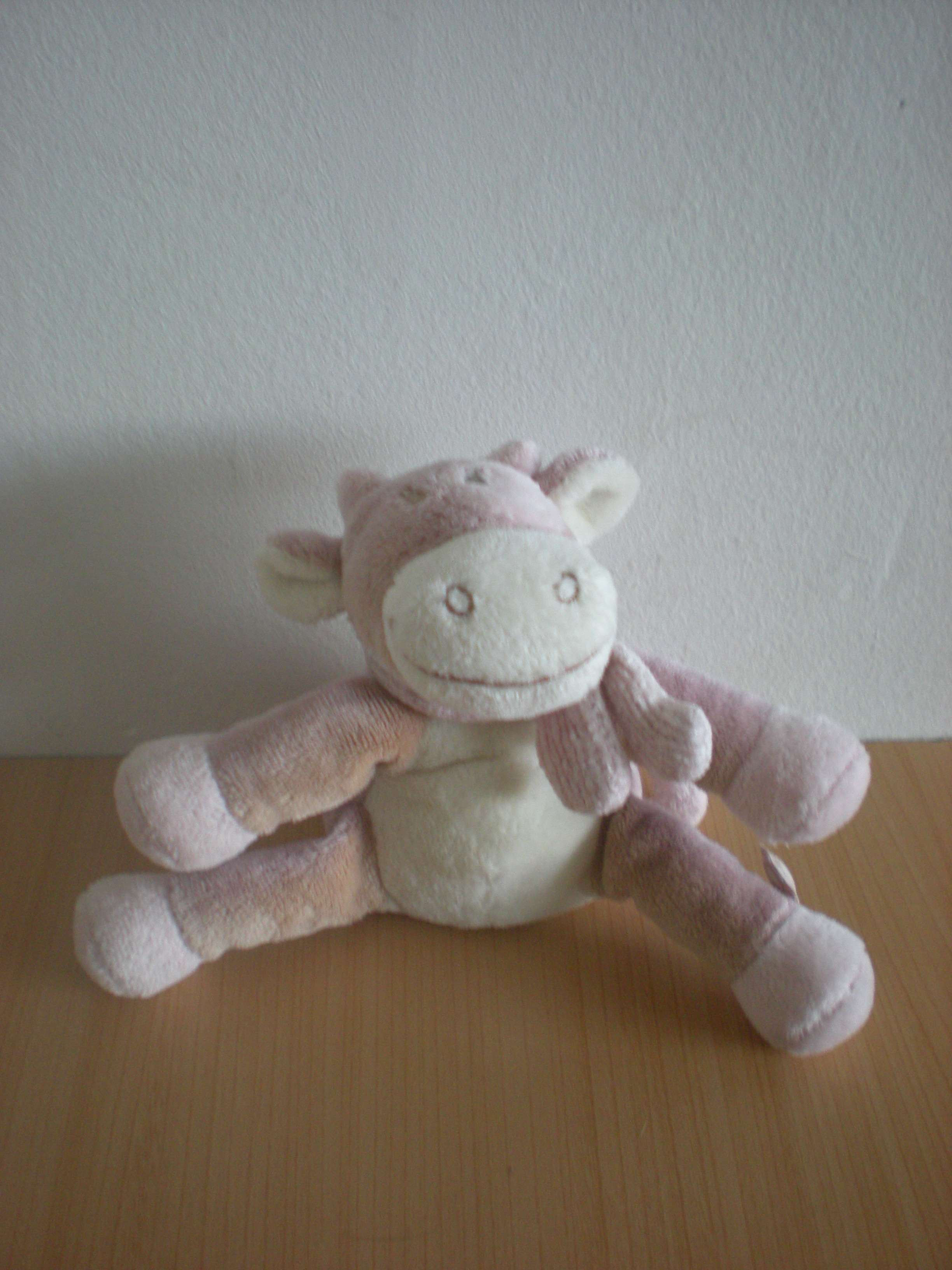 Doudou Vache Noukie s Beige rose blanc 