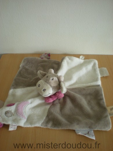 Doudou Vache Noukie s Gris blanc rose lune ronds attache tetine 