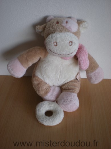 Doudou Vache Noukie s Lola beige blanc echarpe rose 