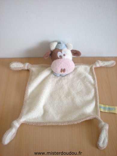 Doudou Vache Orchestra Beige echarpe bleue bonnet bleu 